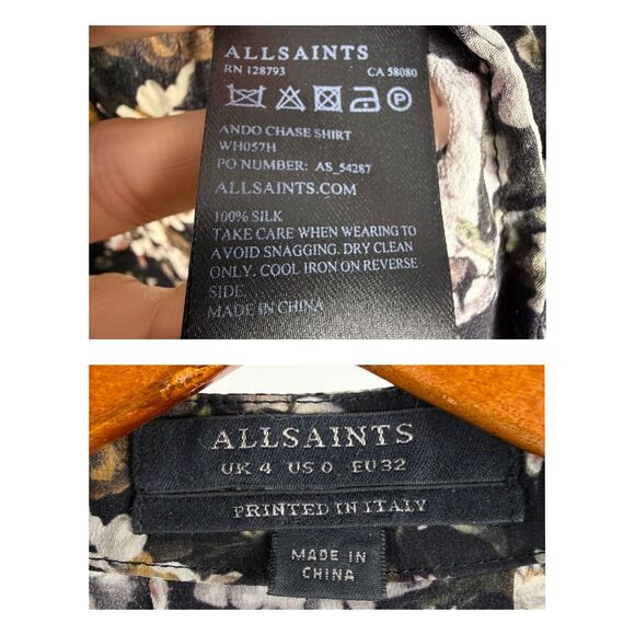 AllSaints Ando Chase Silk Floral Shirt | Black White Blouse - Picture 7 of 8